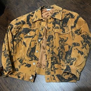 Henri Bendel Jacket Horse Native Art all over womens size M RARE suede brown